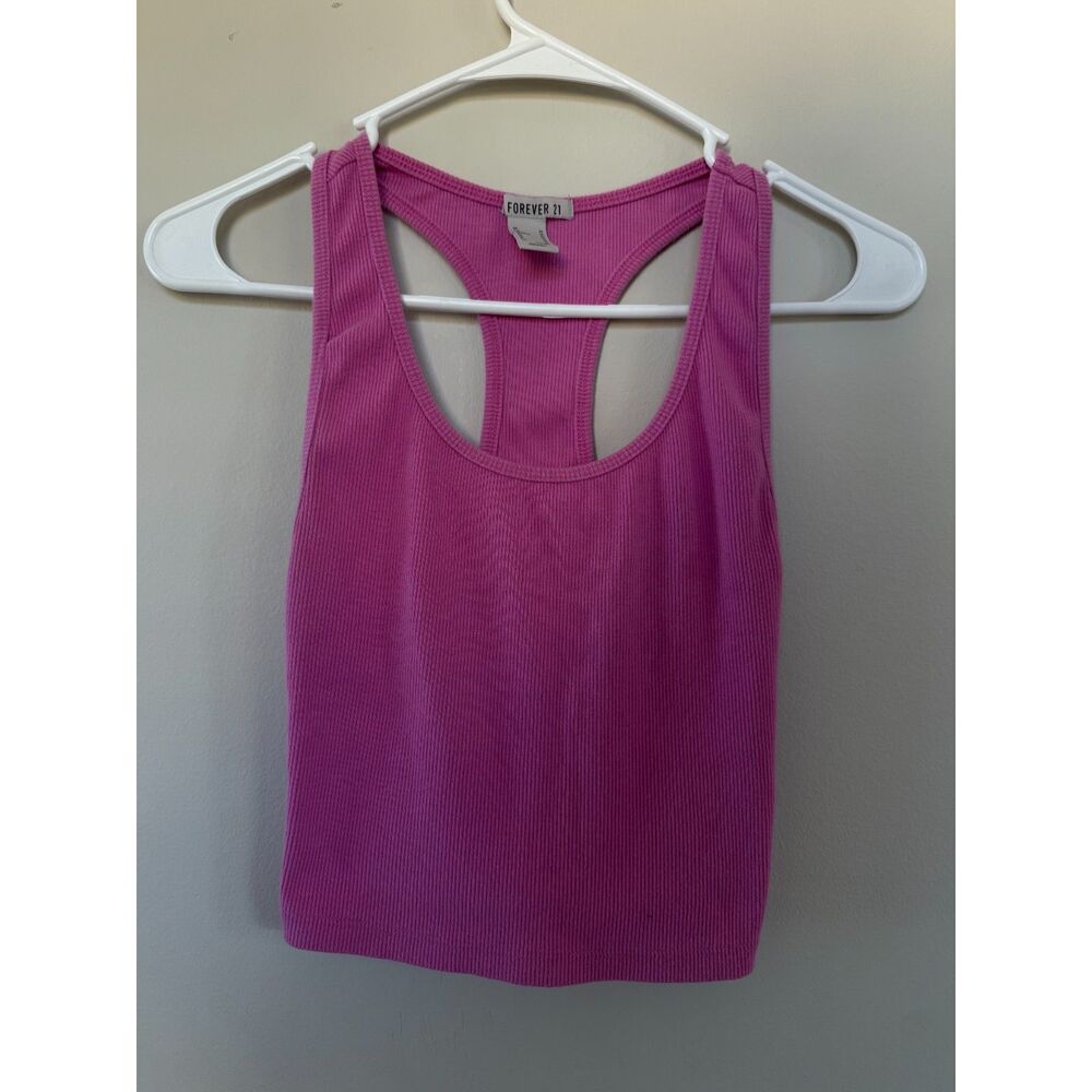 Forever 21 Bright Hot Pink / Magenta Ribbed Racerback Cropped Tank Top - Size Me